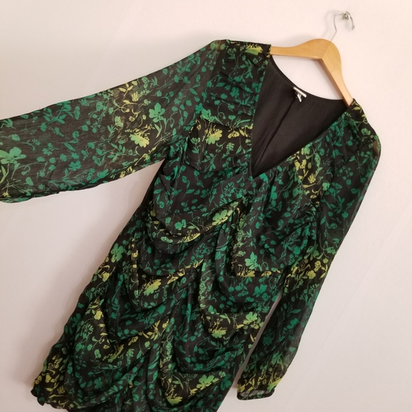 NWOT A New Day Green Black Floral Ruched Front Bodycon Mini Dress Size XXL - Picture 3 of 10